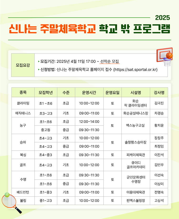 2025 신나는 주말 체육학교 학교 밖 프로그램